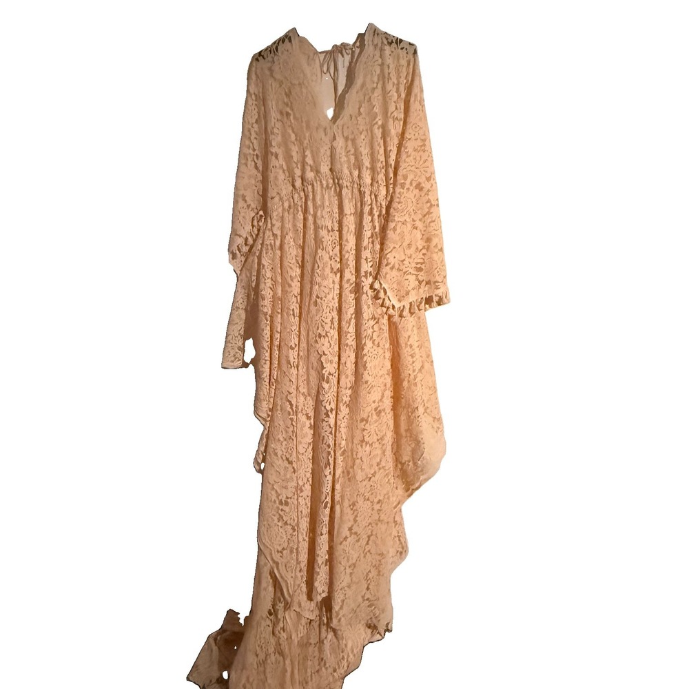 Flutter Dress Adjustable Lace Boho Maternity Gown Photoshoot No Slip Sheer OSFM